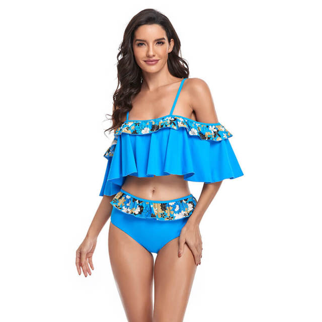 OOVOV Women's Flounce Bikini Set,Off Shoulder Swimsuit Ruffle Flounce Two Piece Bathing Suit,With Adjustable Halter Straps