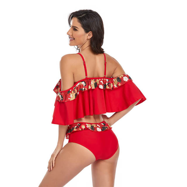 OOVOV Women's Flounce Bikini Set,Off Shoulder Swimsuit Ruffle Flounce Two Piece Bathing Suit,With Adjustable Halter Straps