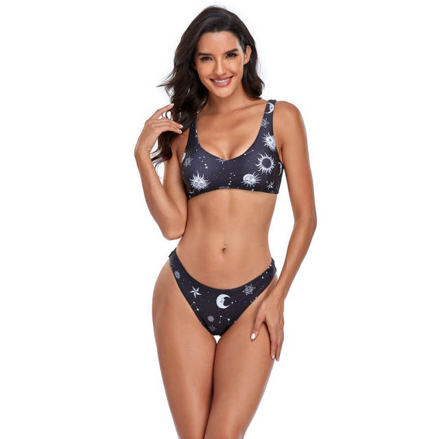 OOVOV Women's Printed Swimsuits,Push Up Tank Bikini Top With High Cut Bikini Bottom Two Pieces Bathing Suit