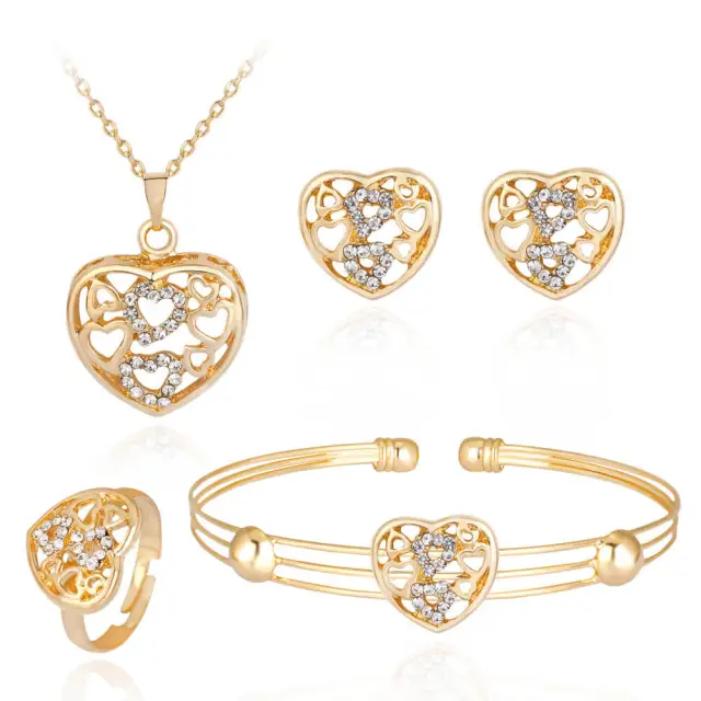 OOVOV Women Butterfly Set 4Pcs Zircon Necklace Earrings Bracelet Ring Ladies Gift Jewelry Gold Plating