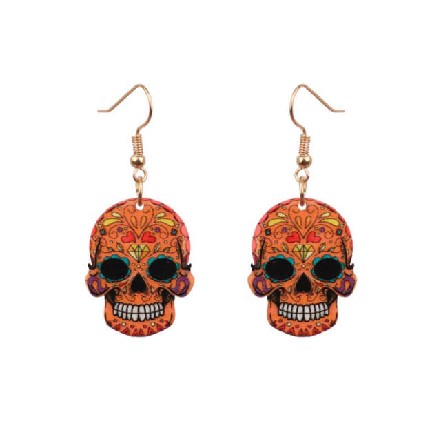 OOVOV Halloween Acrylic Earrings Skull Print Dangle Earrings Floral Skull Earrings Drop Dangle Fashion Jewelry For Women Girls