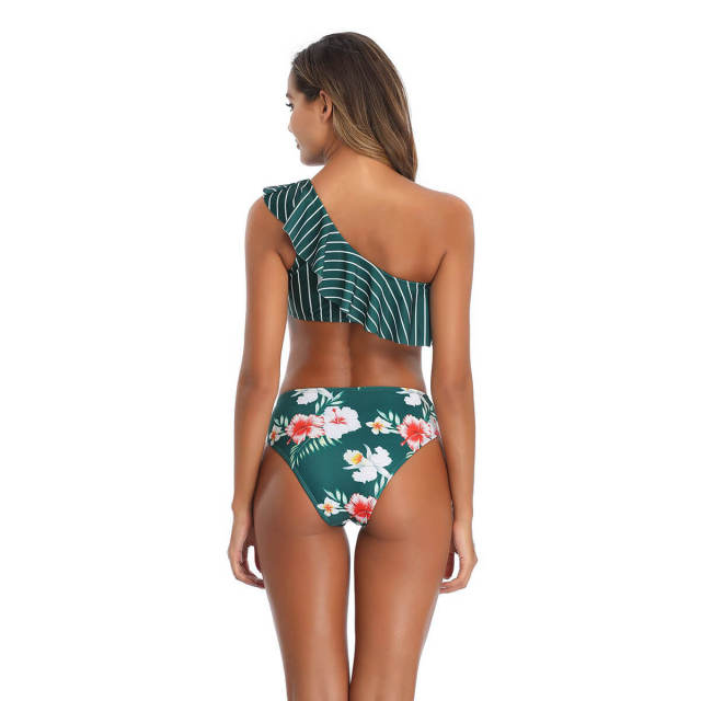 OOVOV Women's High Waist Bikini Swimsuit Ruffle One Shoulder Two Piece Bathing Suit
