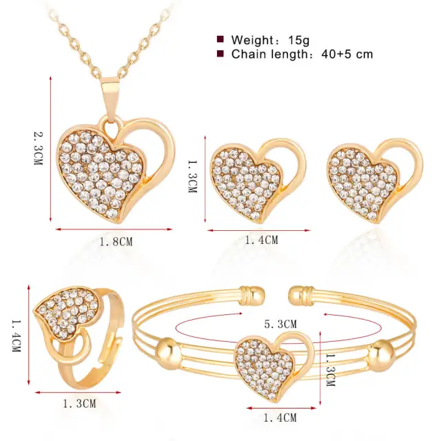 OOVOV Women Butterfly Set 4Pcs Zircon Necklace Earrings Bracelet Ring Ladies Gift Jewelry Gold Plating