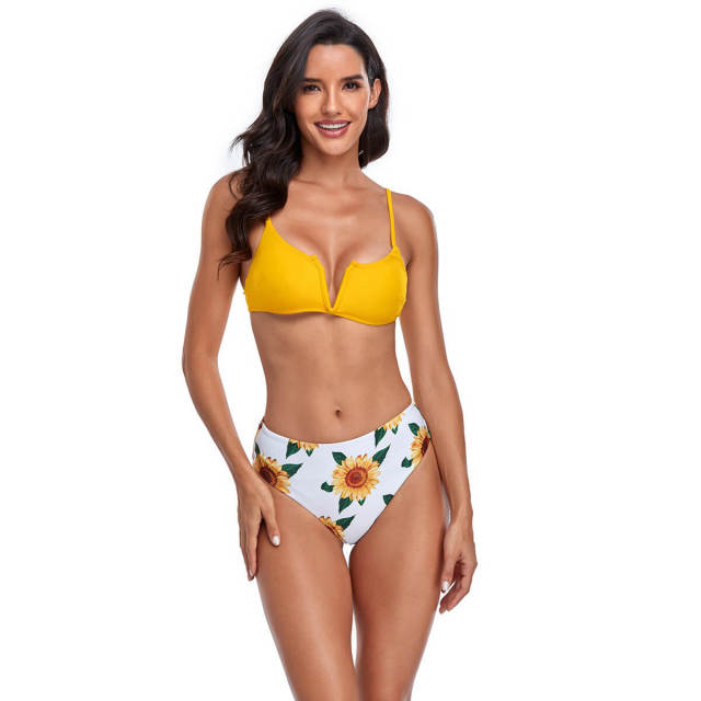 OOVOV Women's Floral Printed Two Piece Bikini Sets,Push Up V Neck Bikini Top With Adjustable Straps Swimsuits Bathing Suit