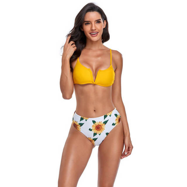 OOVOV Women's Floral Printed Two Piece Bikini Sets,Push Up V Neck Bikini Top With Adjustable Straps Swimsuits Bathing Suit