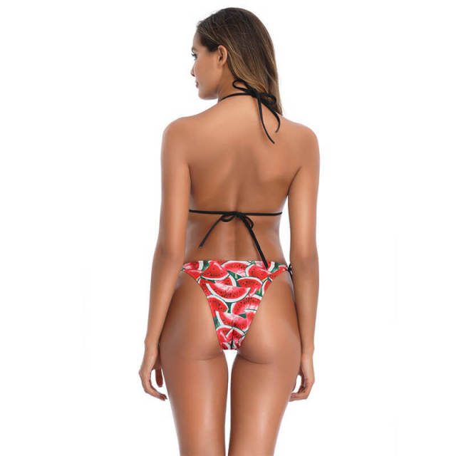 OOVOV Women's Tie Side Bottom Padded Top Triangle Bikini Bathing Suit Sexy Printed Tie Up Swimsuit