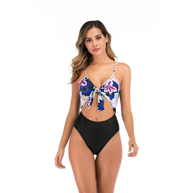 OOVOV Women's Floral Print Cutout High Waist Swimsuit,Women Sexy One-piece Deep V-neck Bikini Swimsuits