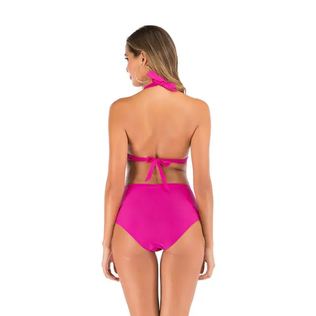 OOVOV Women's High Waisted Halter Bikini Set Swimwear Womens Tummy Control Bathing Suit Swimsuit Tie up