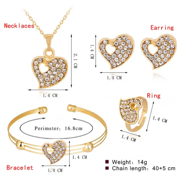 OOVOV Women Butterfly Set 4Pcs Zircon Necklace Earrings Bracelet Ring Ladies Gift Jewelry Gold Plating