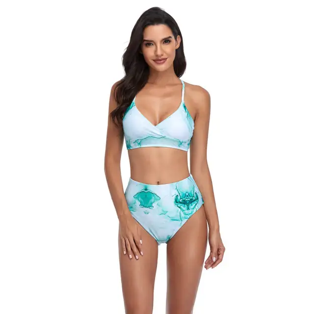 OOVOV Women's Two Piece Swimsuit Tie-dye Print High Waist Swimsuits Adjustable Strap Bikini Sets