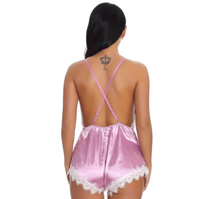 Women Sexy Nightwear Babydoll Satin One-piece Pajamas Lingerie Bodysuit