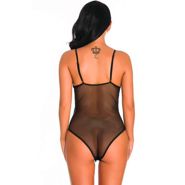 OOVOV Women Sexy Eyelash Lace Lingerie Bodysuit One Piece Sheer Mesh Teddy Babydoll