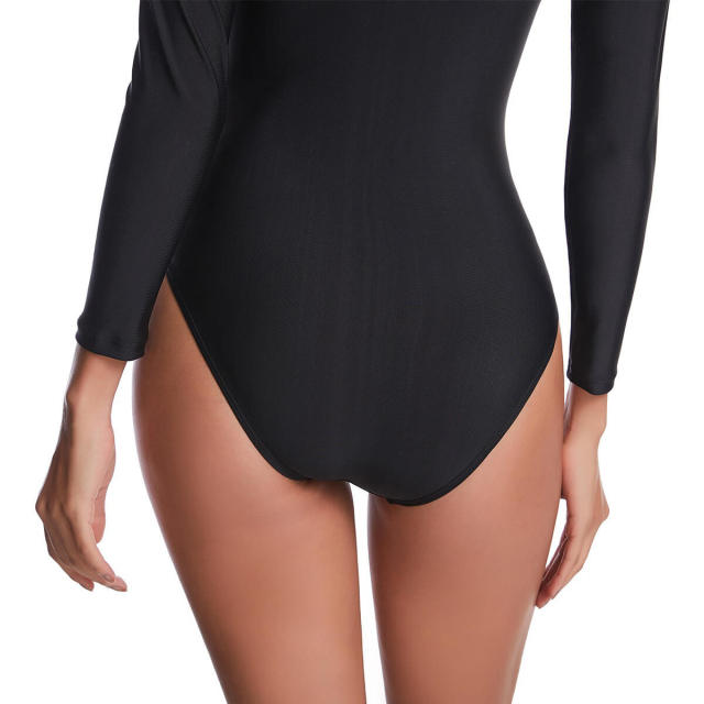 OOVOV Athletic Rash Guard Women One Piece Swimsuits Long Sleeve Swimwear Zipper Racing Water Exercises Bathing Suit