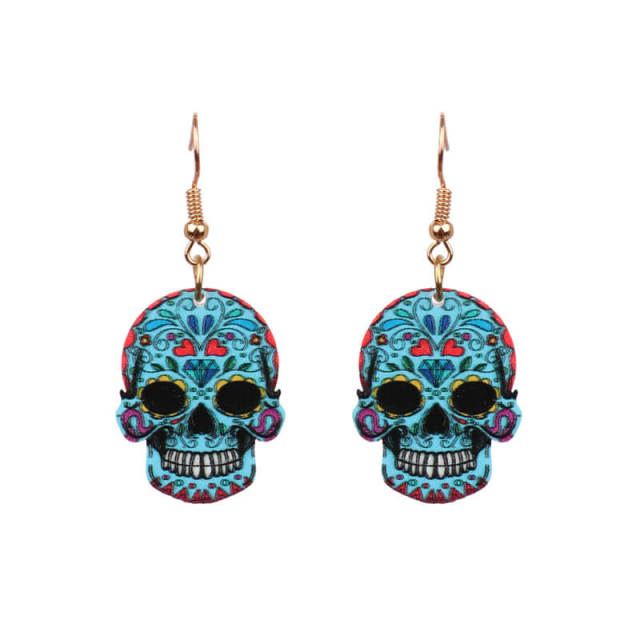 OOVOV Halloween Acrylic Earrings Skull Print Dangle Earrings Floral Skull Earrings Drop Dangle Fashion Jewelry For Women Girls