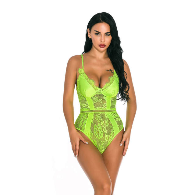 OOVOV Sexy Lace Bodysuit For Women Deep V Lingerie Teddy One Piece Lace Babydoll Snap Crotch
