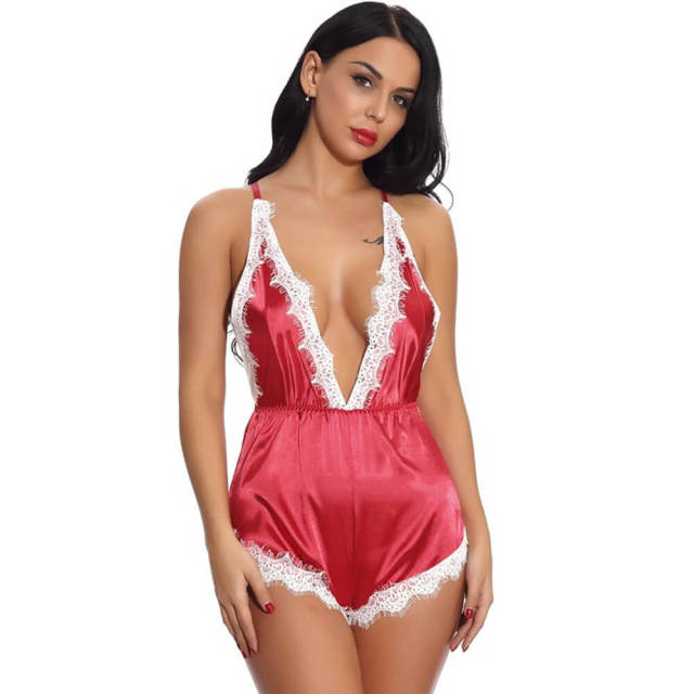 Women Sexy Nightwear Babydoll Satin One-piece Pajamas Lingerie Bodysuit