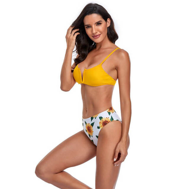 OOVOV Women's Floral Printed Two Piece Bikini Sets,Push Up V Neck Bikini Top With Adjustable Straps Swimsuits Bathing Suit