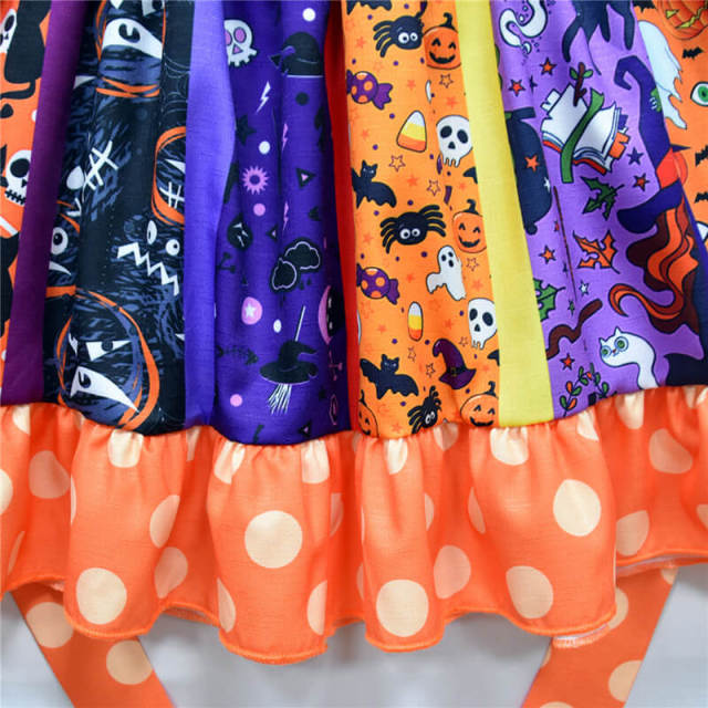 OOVOV Halloween Child Black Vampire Costume Carnival Party Girls Orange Pumpkin Witch Dress Up Toddler Ruffle Vest Print Casual Dress