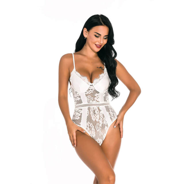 OOVOV Sexy Lace Bodysuit For Women Deep V Lingerie Teddy One Piece Lace Babydoll Snap Crotch