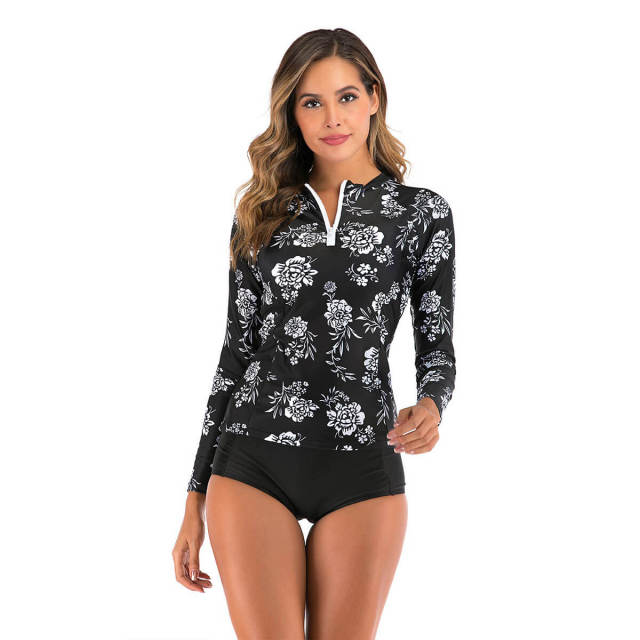 OOVOV Women's Long Sleeve Rash Guard and Swim Shirt 2 Piece Tankini Set Bathing Suits