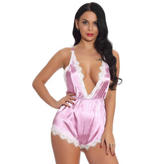 Women Sexy Nightwear Babydoll Satin One-piece Pajamas Lingerie Bodysuit