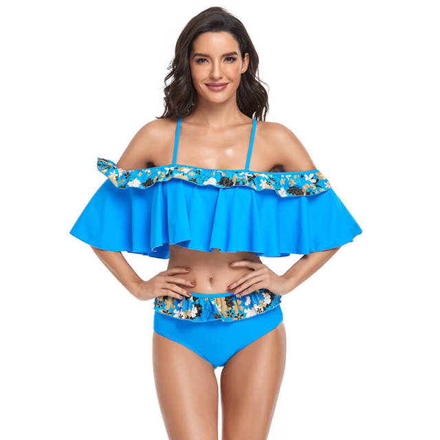 OOVOV Women's Flounce Bikini Set,Off Shoulder Swimsuit Ruffle Flounce Two Piece Bathing Suit,With Adjustable Halter Straps