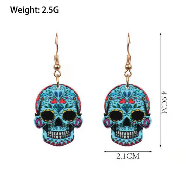 OOVOV Halloween Acrylic Earrings Skull Print Dangle Earrings Floral Skull Earrings Drop Dangle Fashion Jewelry For Women Girls