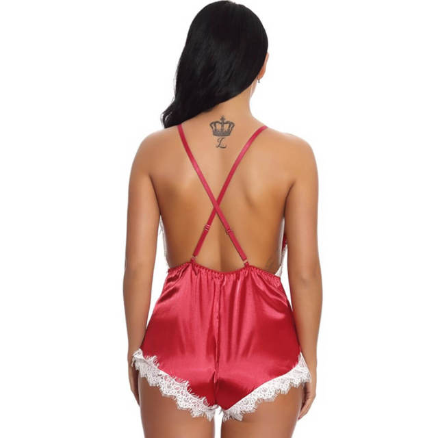 Women Sexy Nightwear Babydoll Satin One-piece Pajamas Lingerie Bodysuit