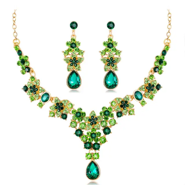 OOVOV Womens Zircon Elegant Bridal Floral Cluster Star Teardrop Statement Necklace Earrings Set