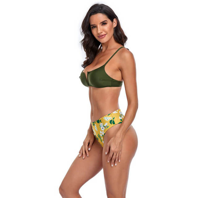 OOVOV Women's Floral Printed Two Piece Bikini Sets,Push Up V Neck Bikini Top With Adjustable Straps Swimsuits Bathing Suit