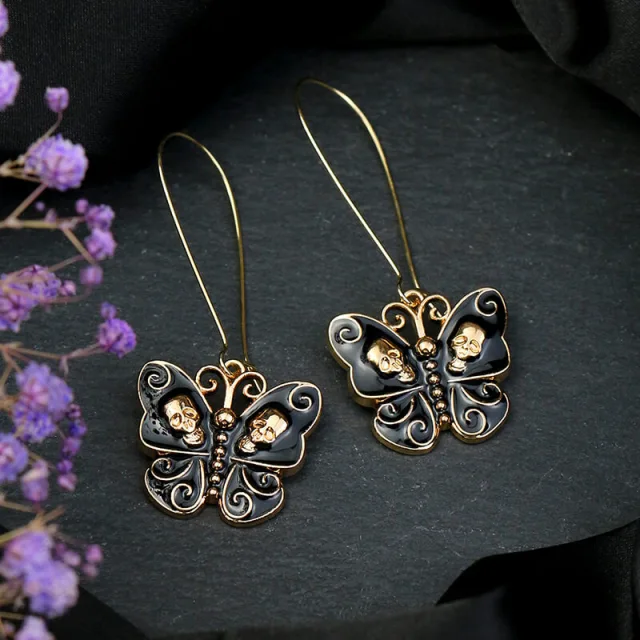 Halloween Earrings Skull Butterfly Long-Hook Drop Eardrop