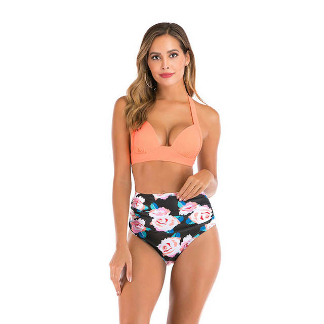 OOVOV High Waist Bikini Set for Women Tummy Control Swimsuit 2 Piece Floral Printed Plus Size Swimwear