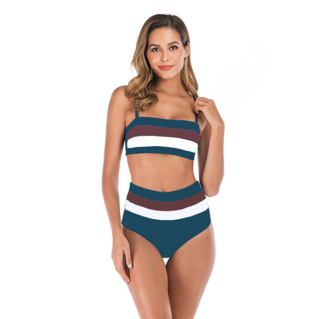 OOVOV Two Piece High Waisted Bikini For Womens,Stripe Printing Halter Bathing Suits Triangle Swim Bottoms Swimsuits