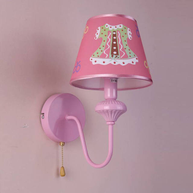 OOVOV 1-Light Pink Wall Lights Cartoon Kids Wall Lamp With Fabric Lampshade for Bedroom Baby Room Boy Girl Room with Pull Switch