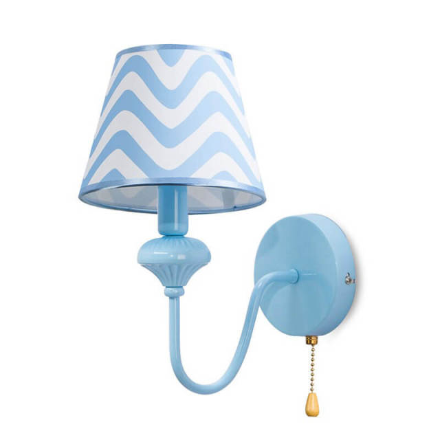 OOVOV Children Wall Light Cartoon Wall Lamp With Blue Fabric Lampshade for Bedroom Living Room Boy Girl Room Lighting Indoor with Rope Switch