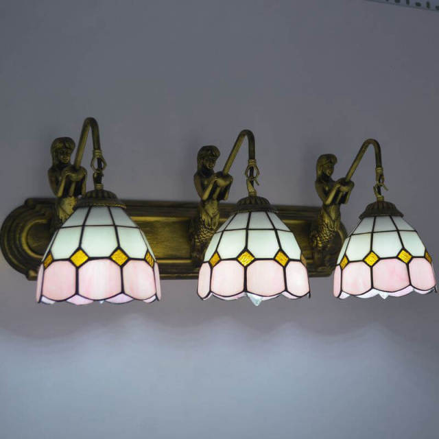 OOVOV Wall Sconce Lighting Tiffany Stained Glass Light Fixtures 3 Head Decoration Wall Lamp Mermaid Lamp Base for Hallway Bedroom Toilet Bathroom