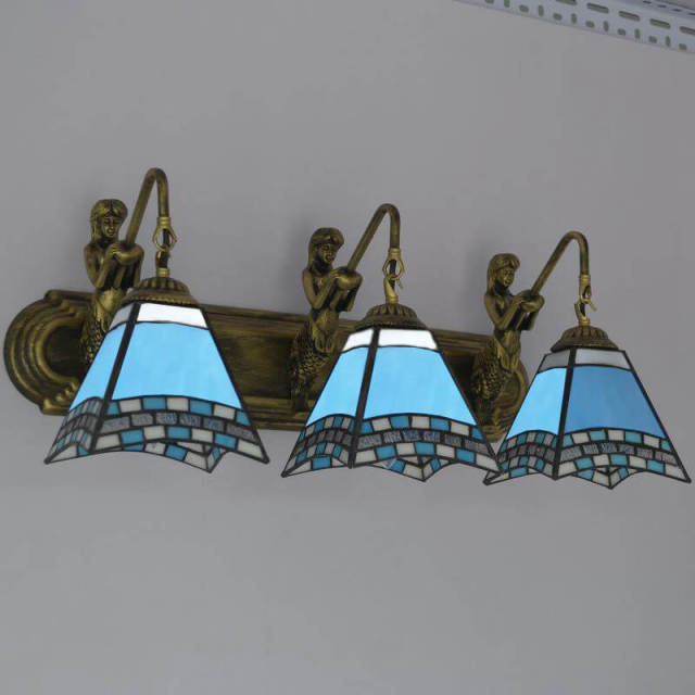 OOVOV Wall Sconce Lighting Tiffany Stained Glass Light Fixtures 3 Head Decoration Wall Lamp Mermaid Lamp Base for Hallway Bedroom Toilet Bathroom