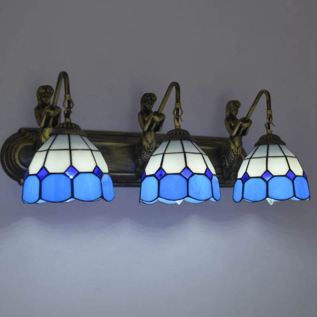 OOVOV Wall Sconce Lighting Tiffany Stained Glass Light Fixtures 3 Head Decoration Wall Lamp Mermaid Lamp Base for Hallway Bedroom Toilet Bathroom