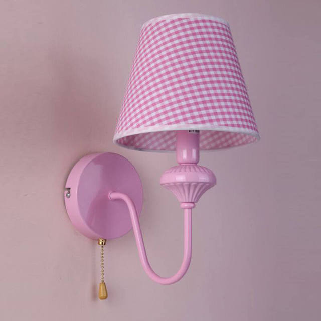 OOVOV 1-Light Pink Wall Lights Cartoon Kids Wall Lamp With Fabric Lampshade for Bedroom Baby Room Boy Girl Room with Pull Switch