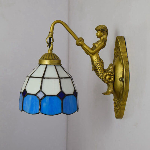 Tiffany Wall Light 3.9&quot; Wide 1-Light Retro Wall Sconces with Stained Glass Shade