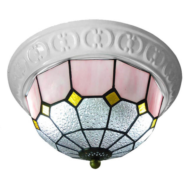 OOVOV Tiffany Glass Ceiling Light Mediterranean Style 13 inch Bedroom Kitchen Entrance Corridor Balcony Ceiling Lamp