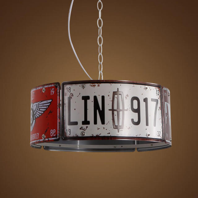 OOVOV Industrial Pendant Light Fixture Loft Retro Wrought Iron Chandelier 3 Lights License Plate Restaurant Coffee Bar Hanging Lamp E27 Base