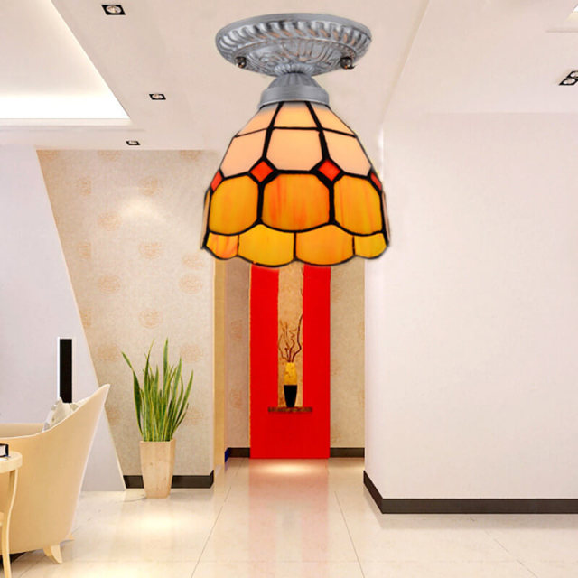 OOVOV Tiffany Glass Small Ceiling Lamp Fixtures European Entrance Foyer Hallway Corridor Kitchen Balcony Ceiling Light