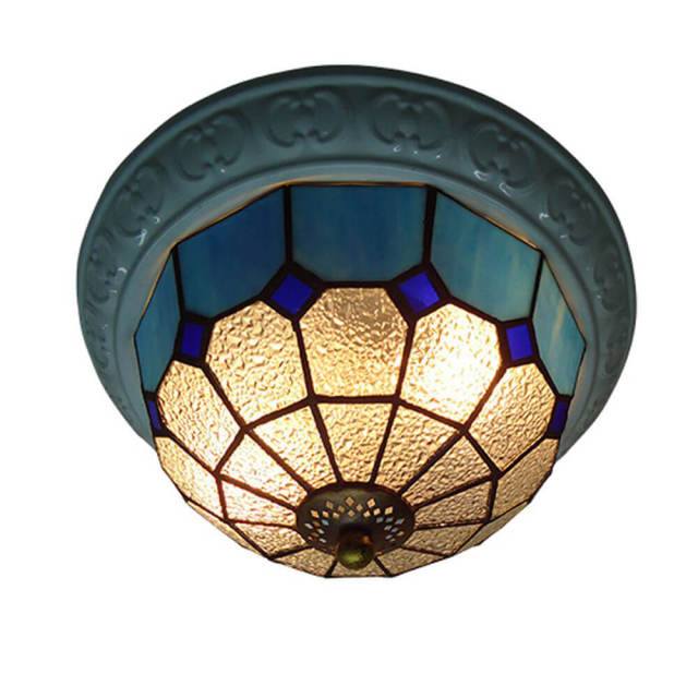 OOVOV Tiffany Glass Ceiling Light Mediterranean Style 13 inch Bedroom Kitchen Entrance Corridor Balcony Ceiling Lamp