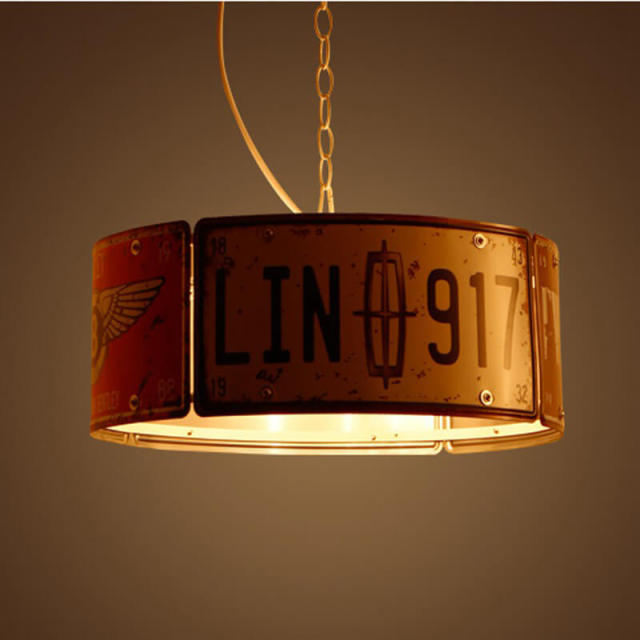 OOVOV Industrial Pendant Light Fixture Loft Retro Wrought Iron Chandelier 3 Lights License Plate Restaurant Coffee Bar Hanging Lamp E27 Base