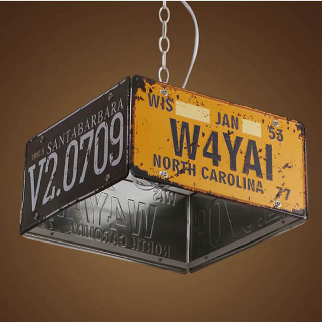 OOVOV Industrial Pendant Light Fixture Loft Retro Wrought Iron Chandelier 3 Lights License Plate Restaurant Coffee Bar Hanging Lamp E27 Base