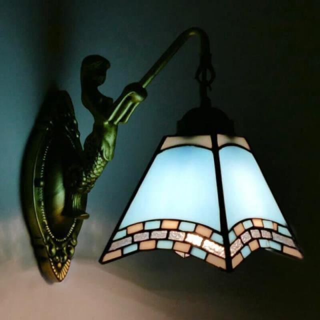 Tiffany Wall Light 3.9&quot; Wide 1-Light Retro Wall Sconces with Stained Glass Shade