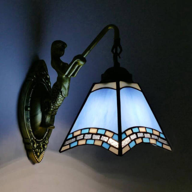 Tiffany Wall Light 3.9&quot; Wide 1-Light Retro Wall Sconces with Stained Glass Shade