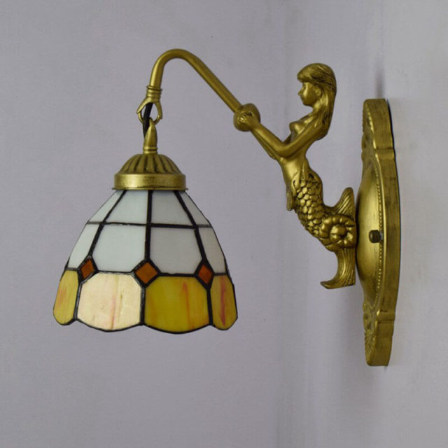 Tiffany Wall Light 3.9&quot; Wide 1-Light Retro Wall Sconces with Stained Glass Shade