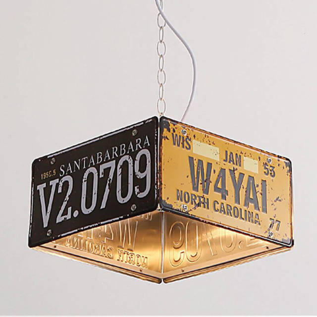 OOVOV Industrial Pendant Light Fixture Loft Retro Wrought Iron Chandelier 3 Lights License Plate Restaurant Coffee Bar Hanging Lamp E27 Base